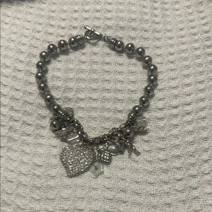 Sparkling Silver Charm Necklace with Heart Accents